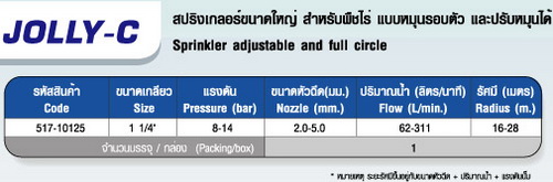 ตาราง JOLLY-C หัวสปริงเกลอร์ขนาดใหญ่ 